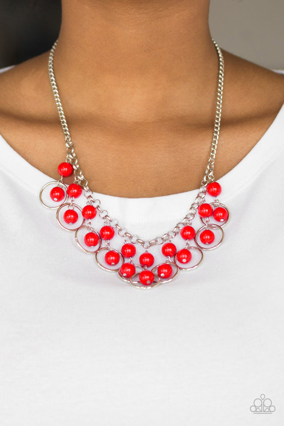 Paparazzi Really Rococo - Red - Necklace
Polished red beads and shimmery silver hoops drip from the bottom of a glistening silver chain, creating a playful fringe below the collar. Features an adjustable clasp closure.