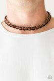 Paparazzi Track Tracker - Brown - Necklace
Shiny brown cording knots around a brown leather cord, creating an urban braid below the collar. Features a button loop closure.
