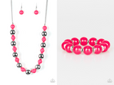 Paparazzi SET Top Pop Necklace and Candy Shop Sweetheart Bracelet - Pink NECKLACE - Polished pink beads and dramatic silver beads drape below the collar for a perfect pop of color. Features an adjustable clasp closure.
BRACELET - Infused with metallic accents, vivacious pink beads are threaded along a stretchy band around the wrist for a colorful pop of color.