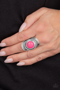 Paparazzi Sunny Sensations - Pink - Ring
A neon pink bead is pressed into the center of a stacked silver frame radiating with sunburst patterns, creating a flamboyant centerpiece. Features a stretchy band for a flexible fit.