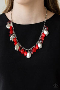Paparazzi Hurricane Season- Red Silver - Necklace
Glassy and polished red teardrops drip from the bottom of a shimmery silver chain. Faceted silver teardrops trickle between the colorful beading, adding a flashy finish to the flirtatious fringe. Features an adjustable clasp closure.Life is too short to live without the Hurricane Season - Red Paparazzi Necklace. Be happy. Be Content. Be Satisfied.